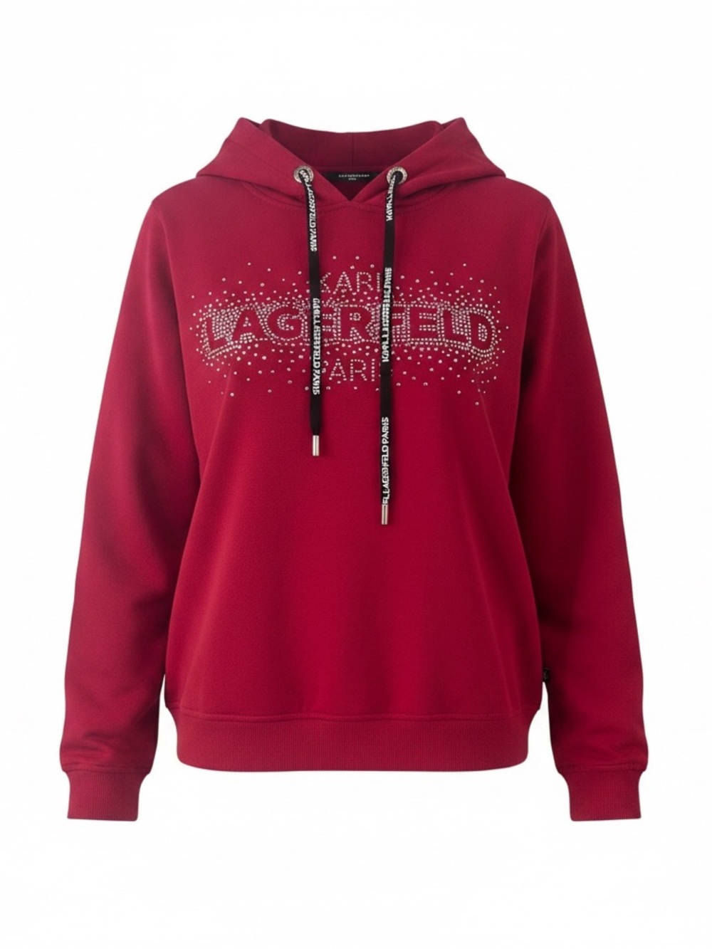 Karl Lagerfeld Cranberry Logo Crystal Hoodie with Black Drawcords Size XS